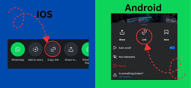 Tap copy link from Instagram share menu